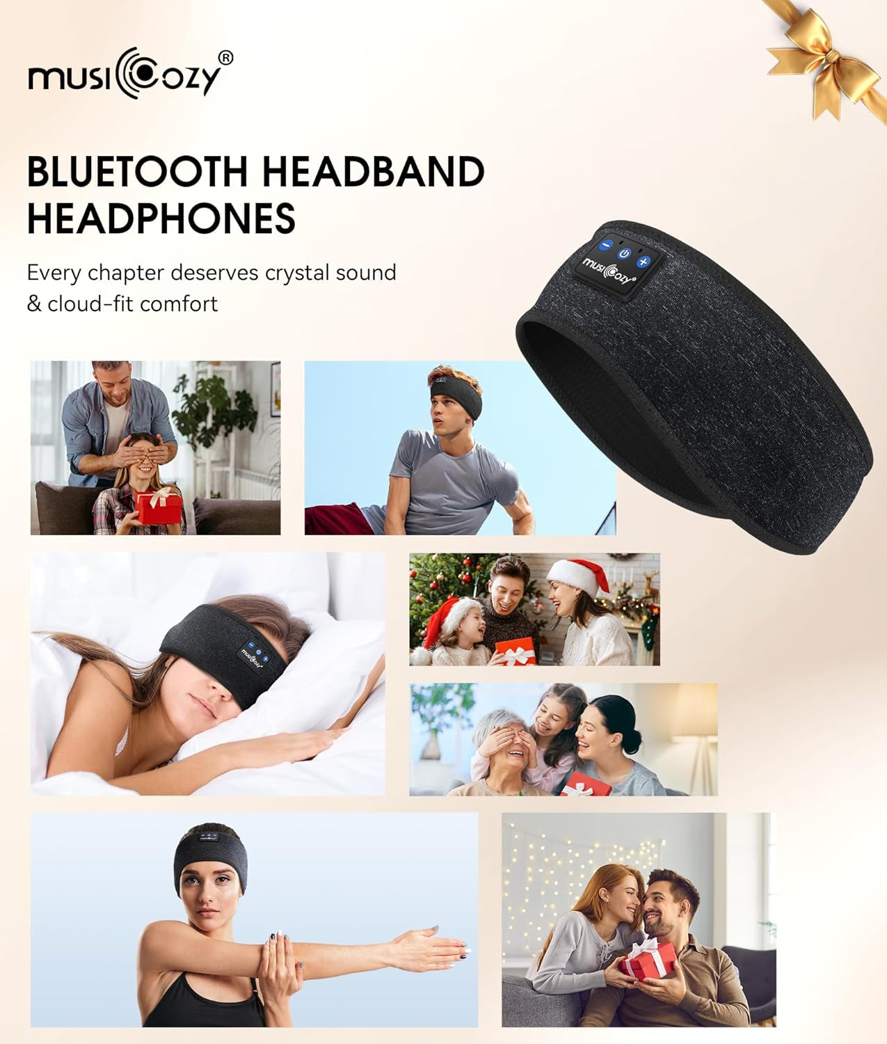 Sleep Headphones Bluetooth 5.4 Headband, Wireless Earphones Music Sleep Earbuds Sleeping Eye Mask with HD Stereo Speakers for Workout Running Travel Yoga, Ideal Gifts for Men Women Mom Dad