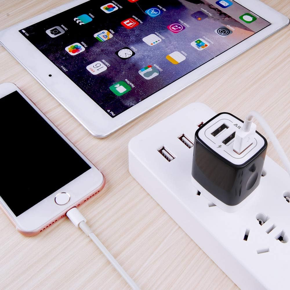 Wall Charger Plug, USB Plug Wall, 3Multiport Home Charger Station Cube Box Charger Outlet Base Brick Block Replacement for Iphone, Ipad, and Iwatch Charger Plug (Black)