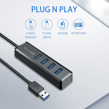 H302S USB 3.0 Hub, 4-Port USB Expander with 2Ft Long Cable, High-Speed Data Transfer, Compatible with Laptop, PC, Mac, Printer, External HDD