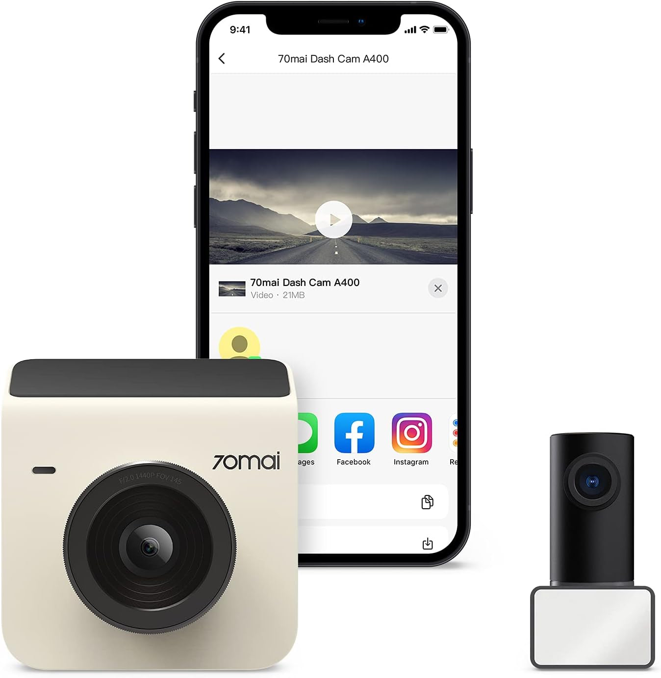 Dash Cam A400, Ivory, Front and Rear 2K QHD, 2" LCD, Built in Wifi, Parking Monitor, 145° Wide-Angle FOV, WDR Night Vision, Ios/Android Mobile App