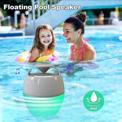 Floating Pool Speaker with Lights, Portable Bluetooth IP68 Waterproof Hot Tub Speaker for Outdoor Sports Home Party, Louder Volume, Rich Bass, Mic, 82Ft Wireless Range