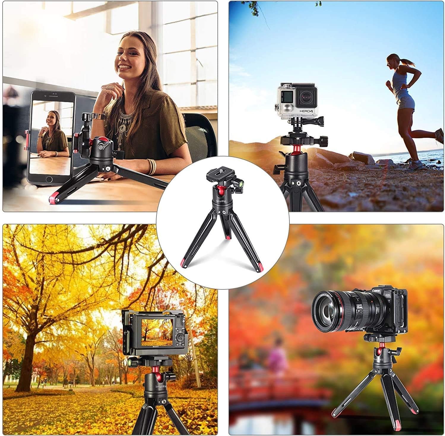 Tabletop Tripod, Mini Desktop Travel Tripod Aluminum Alloy with 360 Degree Ball Head and Quick Release Plate Lightweight and Portable for Compact Cameras Dslrs, Phone, Gopro（Black）- BUT2287