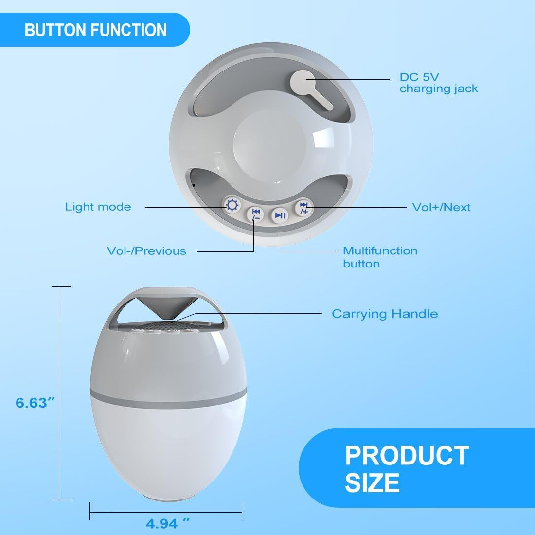 Floating Pool Speaker with Lights, Portable Bluetooth IP68 Waterproof Hot Tub Speaker for Outdoor Sports Home Party, Louder Volume, Rich Bass, Mic, 82Ft Wireless Range