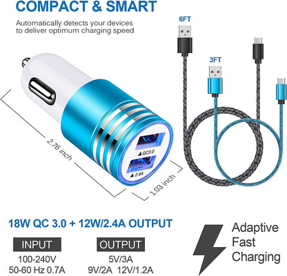 Quick Charge 3.0 Fast Charger for Samsung Galaxy S24 S23 S22 S21 Ultra S20 S10E S10 A15 A54 A03S A23 A13 A14 A53 A12 A32 A21 A51 S9 S8 Note 20,Fast Charging Block Wall Car Charger+3Ft 6FT USB C Cable