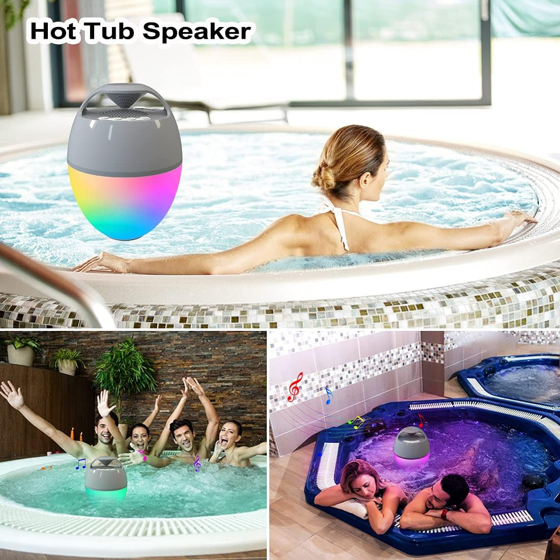 Floating Pool Speaker with Lights, Portable Bluetooth IP68 Waterproof Hot Tub Speaker for Outdoor Sports Home Party, Louder Volume, Rich Bass, Mic, 82Ft Wireless Range